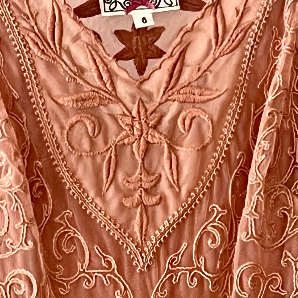 Anthropologie At Dusk Dress Sz 6 Dusty Rose Lace Embroidered Fit & Flare - Picture 9 of 14